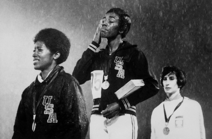 US sprinter Wyomia Tyus, pictured on the podium at the Mexico Olympics after successfully defending her 100m title, subsequently wore black running shorts as a gesture of solidarity with Tommie Smith and John Carlos ©Getty Images  