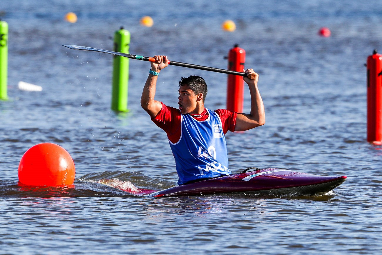 Mauritius' Terence Saramandif delivered a rare international triumph for his country in the canoe obstacle event ©ICF