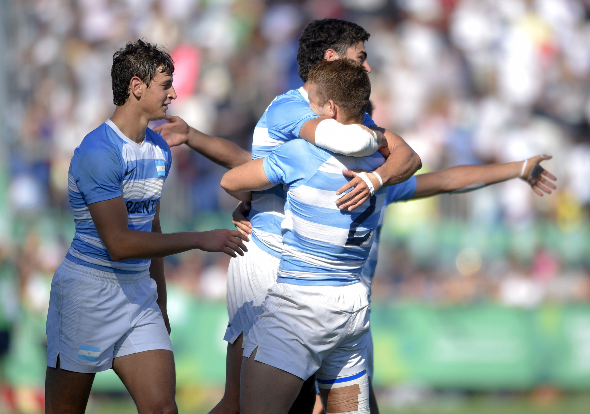 Argentina celebrated gold in the men's rugby sevens event ©Getty Images