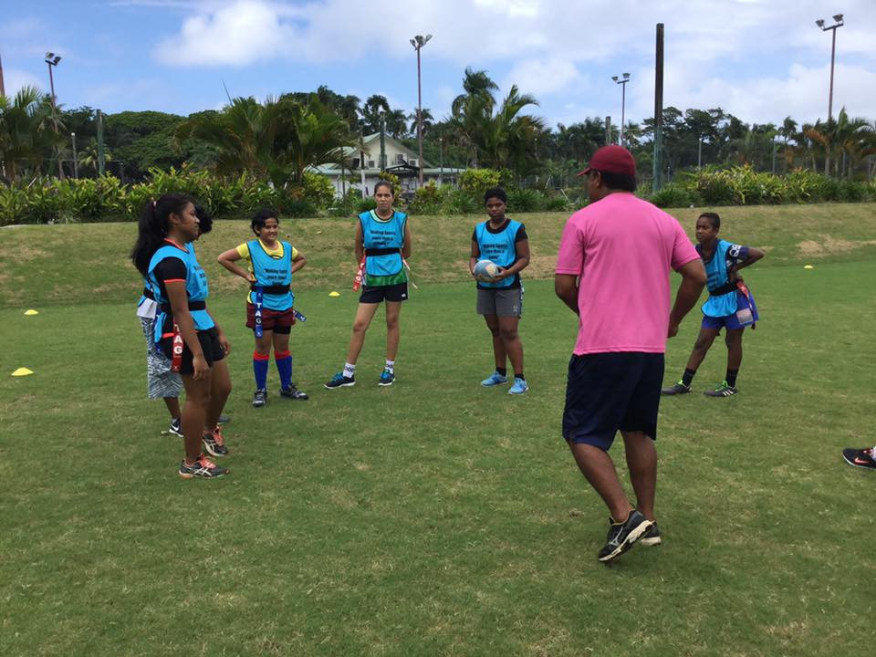 Participants at FASANOC's sport clinic were taught how to play rugby to encourage them to get involved in sport ©FASANOC