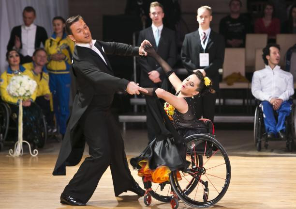 Slovakian Helena Kašická dancing with partner Peter Vidasic, with the duo winning gold in combi freestlye, Latin and standard events ©World Para Dance Sport