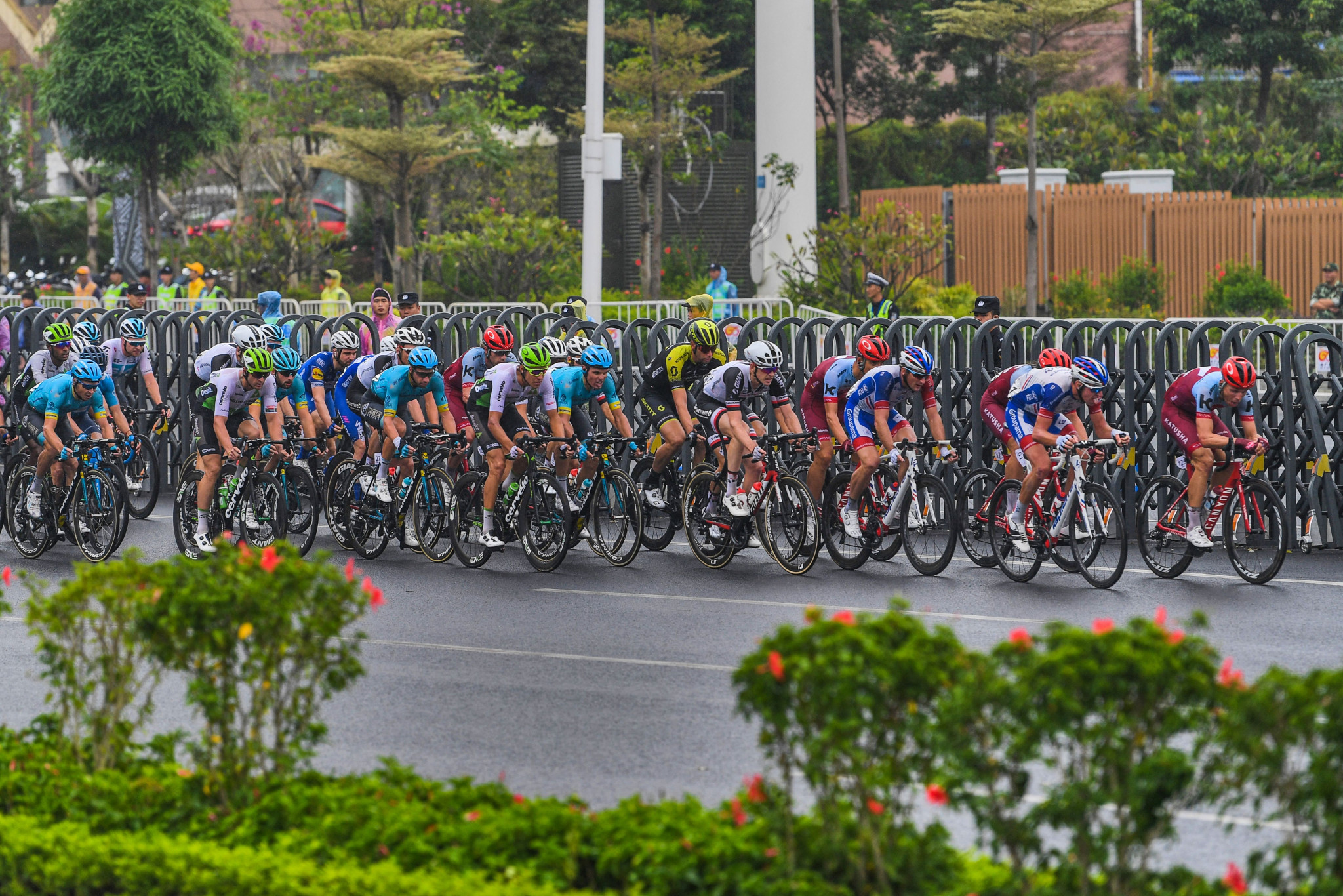 Stage three of the Jakobsen takes red jersey after winning stage three of Tour of Guangxi began cloudy but the rain drenched the finishing sprint again ©Getty Images