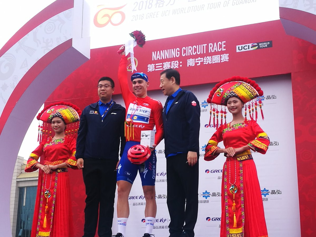 Thanks to today's stage win, The Netherlands' Fabio Jakobsen takes the red jersey and leads the overall race standings in the Tour of Guangxi ©Tour of Guangxi/Twitter