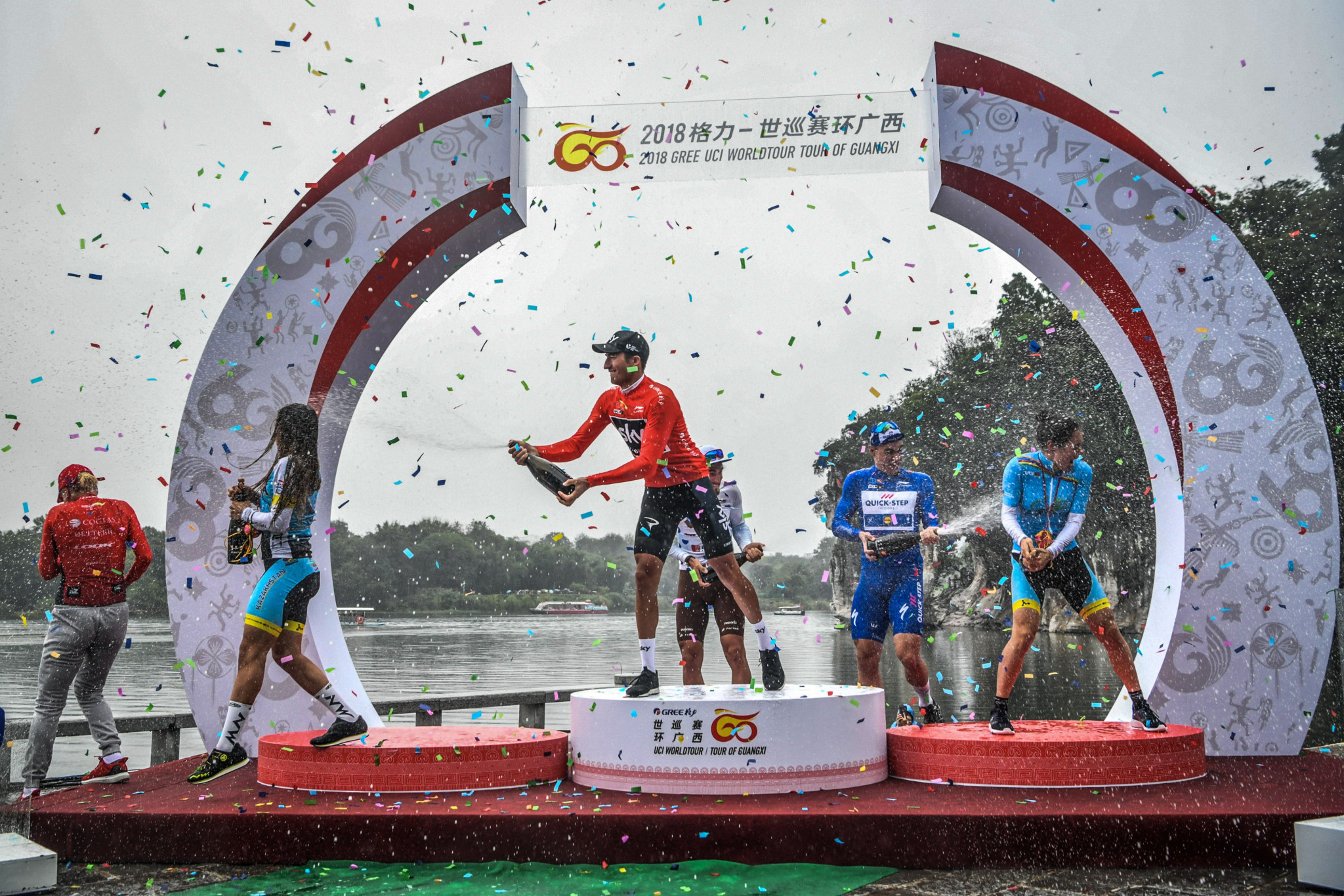 Italy's Gianni Moscon celebrates winning the Tour of Guangxi ©Getty Images