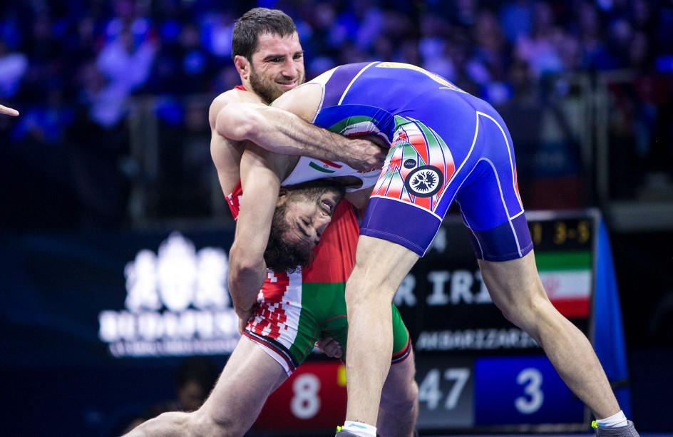  Ali Shabanau from Belarus won 79kg bronze thanks to a successful challenge in the last seconds ©UWW 