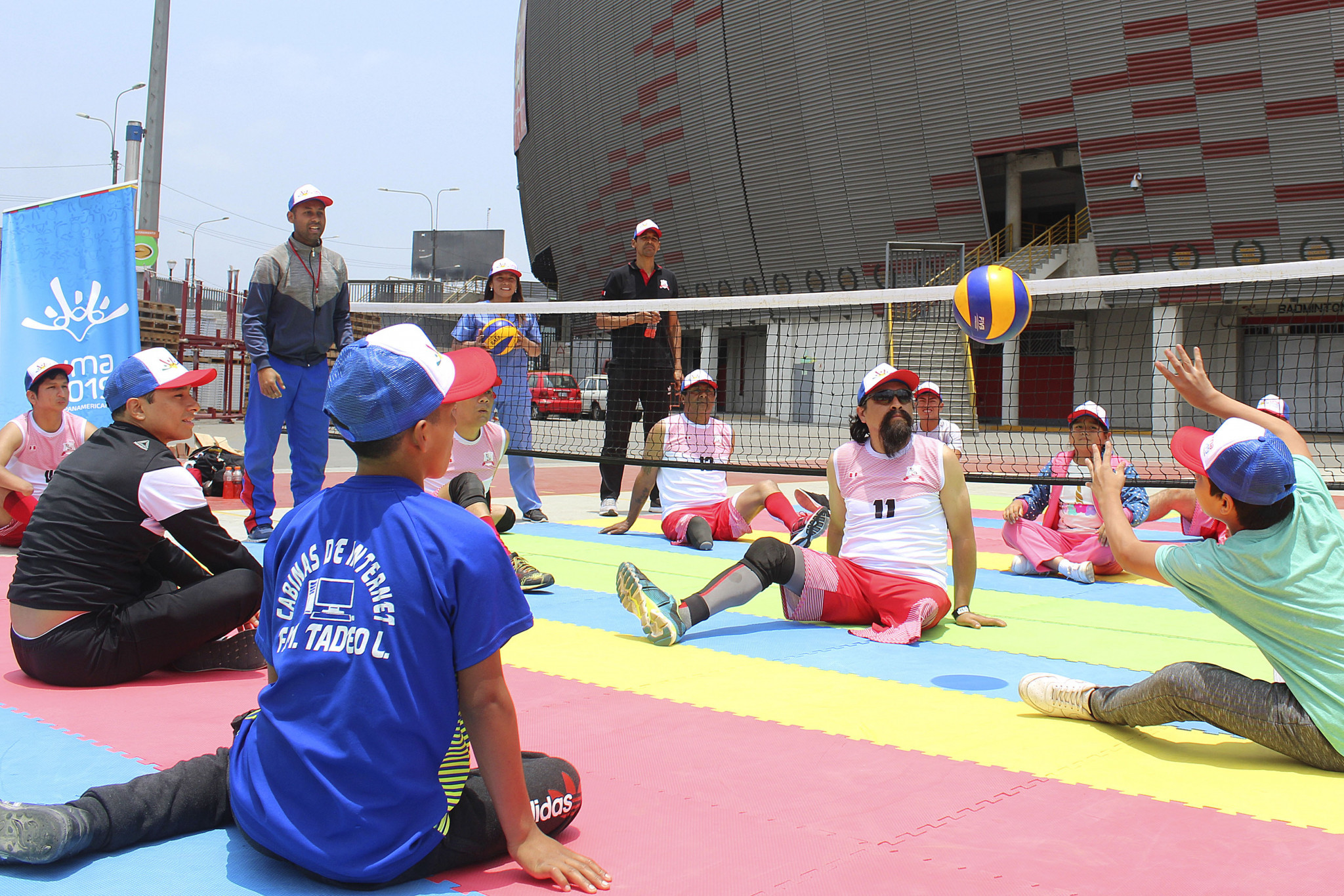 Local sports leaders watch a demonstration of sitting volleyball arranged as part of a workshop event at Peru's National Stadium by the organisers of the Lima 2019 Parapan Am Games ©Lima 2019