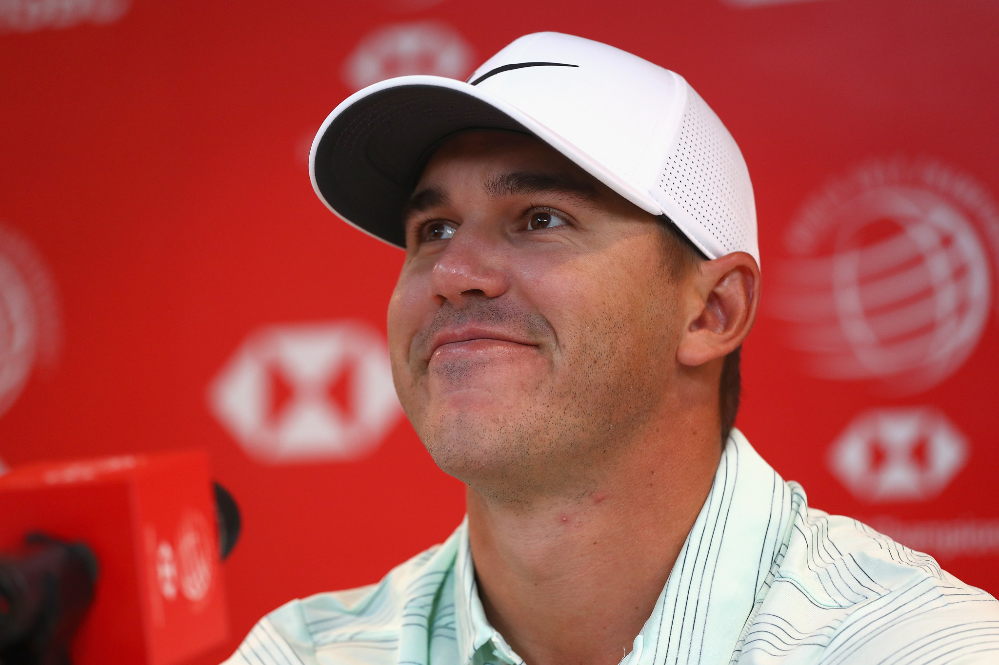 Brooks Koepka, newly established on top of golf's world rankings, talks to media in Shanghai today ©Getty Images  