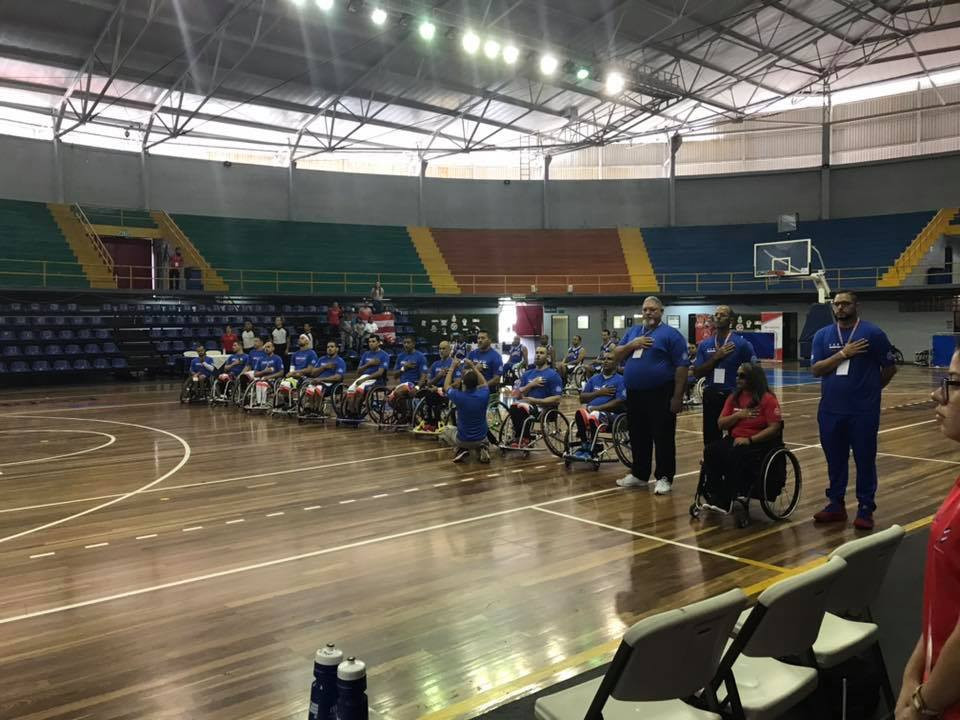 The Dominican Republic before their game against Puerto Rico, which they lost 57-46 ©IWBF