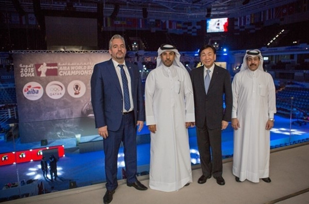 AIBA President C K Wu (centre, right) arrived in Doha this morning, when together with AIBA executive director Karim Bouzidi (left), he met the President of the Qatar Boxing Federation, Yousuf Ali Al Kazim (right), and the secretary general of the Qatar Olympic Committee, Thani Abdulrahman Al-Kuwari (centre, left)