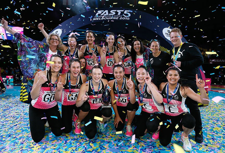 New Zealand celebrate winning the Fast5 Netball World Series after beating Jamaica 34-33 at Melbourne Arena ©Fast5 World Series 