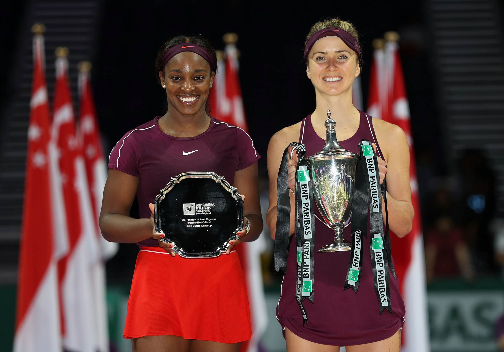Elina Svitolina of Ukraine, right, won the WTA Finals in Singapore with Sloane Stephens of the United States finishing as runner up ©Getty Images