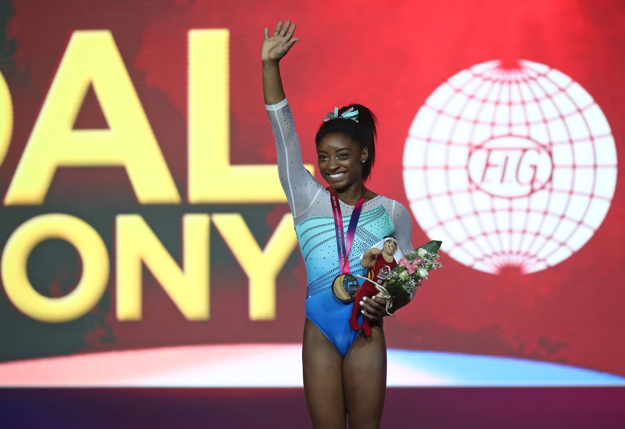 American superstar Simone Biles became a 12-time gold medallist at the Artistic Gymnastics World Championships in Doha ©Getty Images