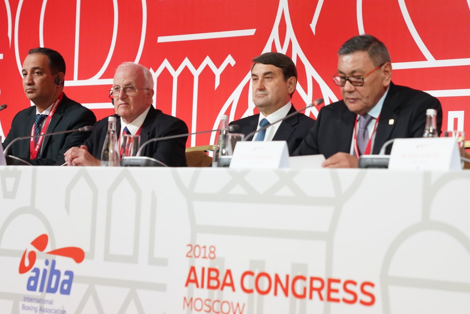 The AIBA Congress in Moscow will debate a proposal which would allow Gafur Rakhimov, far right, to step aside as President for up to year in the hope it will help save boxing's place on the Olympic programme at Tokyo 2020 ©AIBA