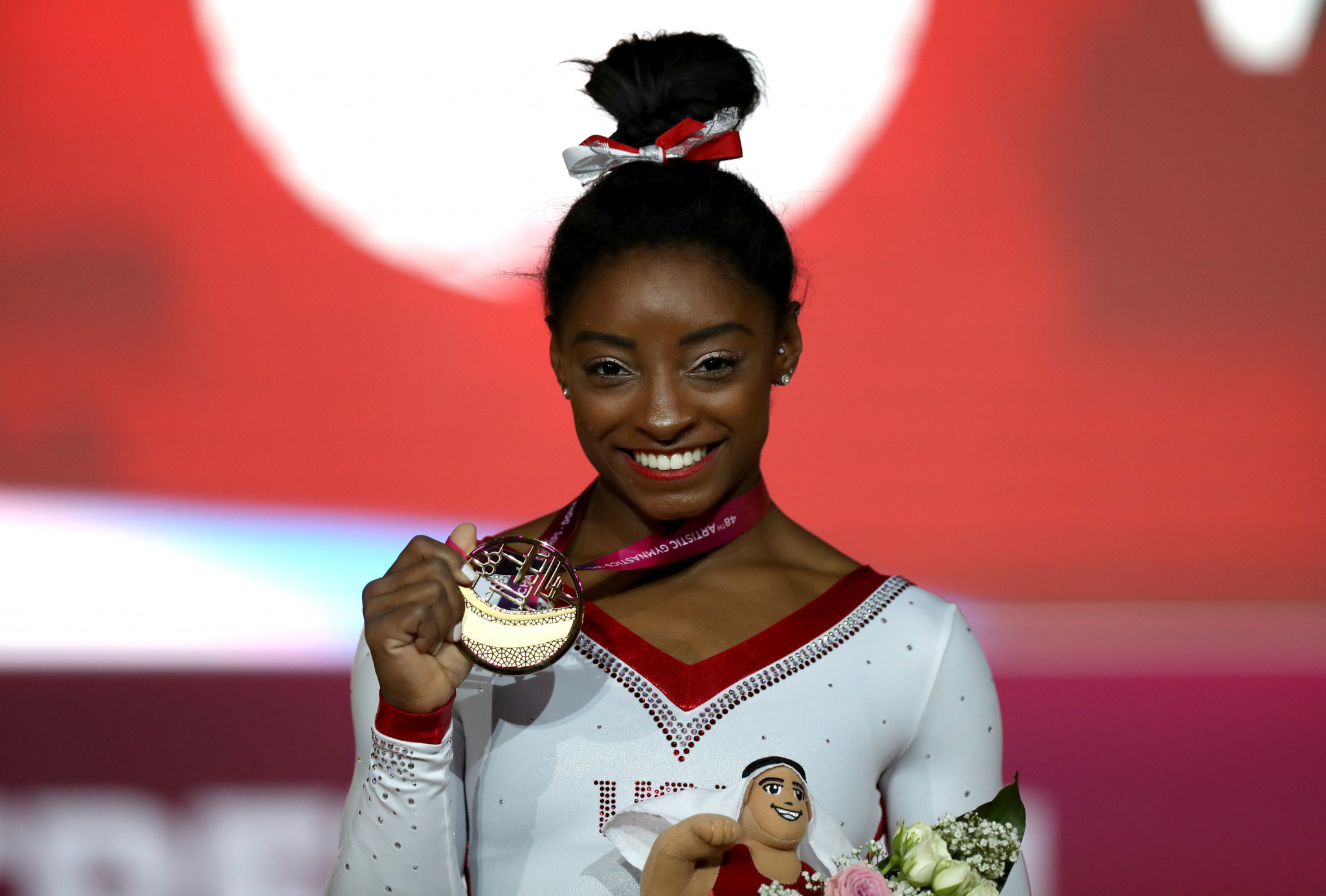Simone Biles won her third gold medal of the event in Doha ©Getty Images