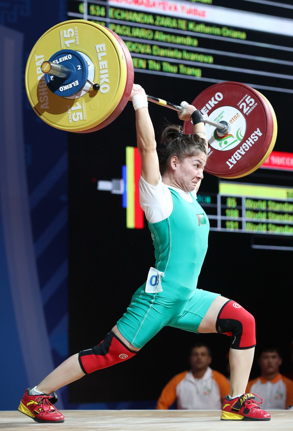 Rounding out all three podiums was home favourite Yulduz Dzhumabayeva with 75kg in the snatch and 94kg in the clean and jerk for a total of 169kg ©IWF