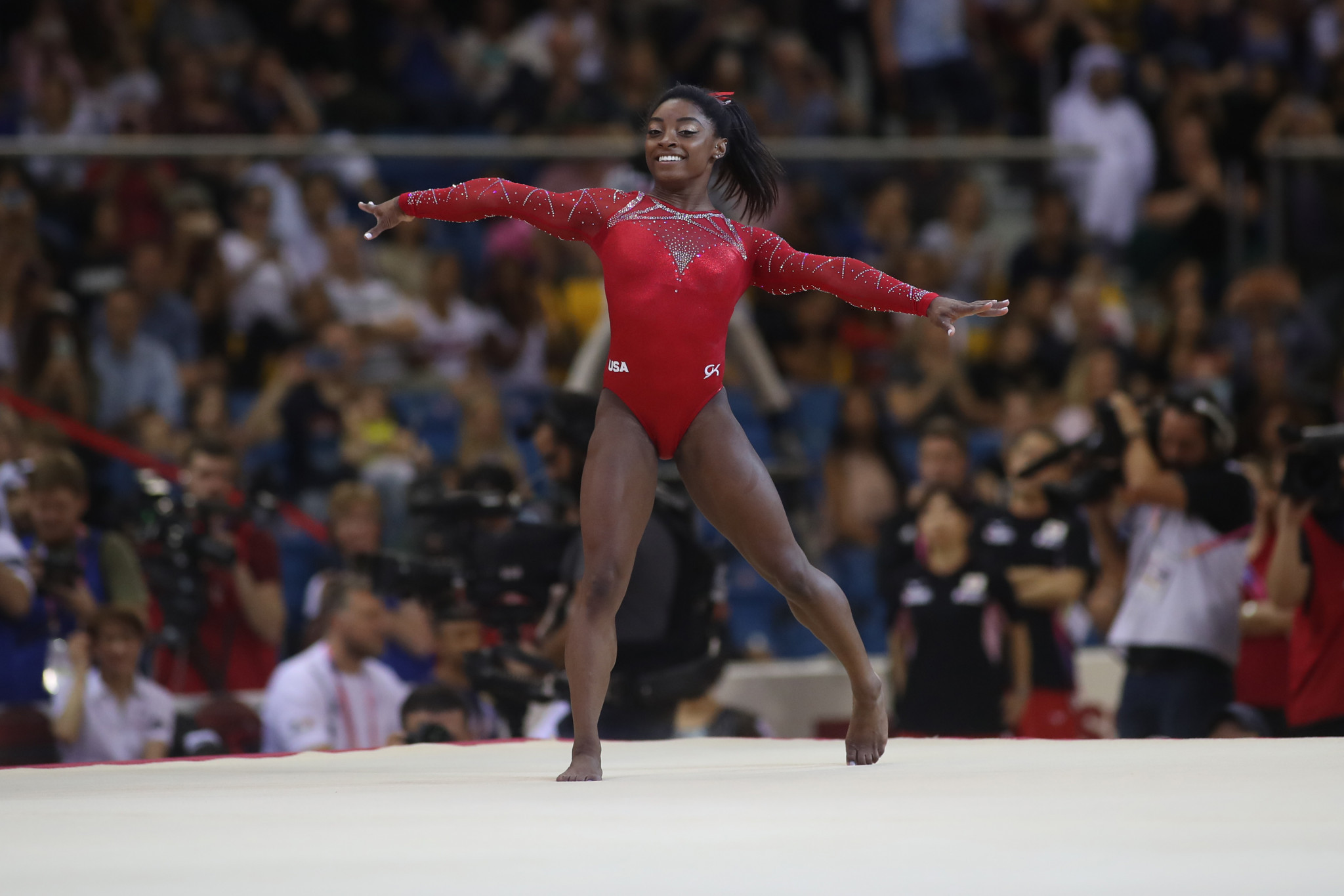 Simone Biles clinched a record-extending 14th Artistic Gymnastics World Championships title as she capped off a sublime display ©Getty Images