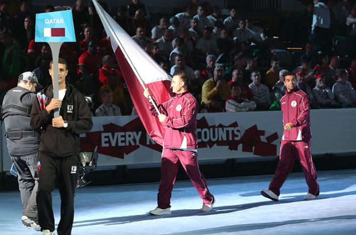 Hosts Qatar were the 74th and final nation to take to the Athletes' Parade ©AIBA