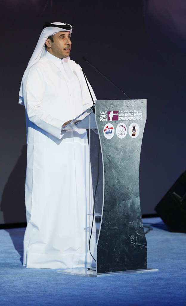 Thani Abdulrahman Al-Kuwari, secretary general of the Qatar Olympic Committee and President of the Local Organising Committee, delivered a speech during the Ceremony ©AIBA