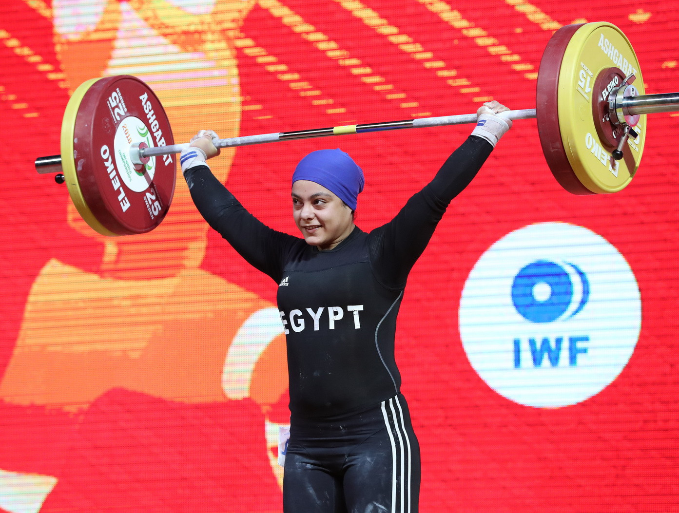 Egypt’s Sara Samir Elsayed Mohamed Ahmed finished second in the total with a world junior standard-breaking 252kg ©IWF