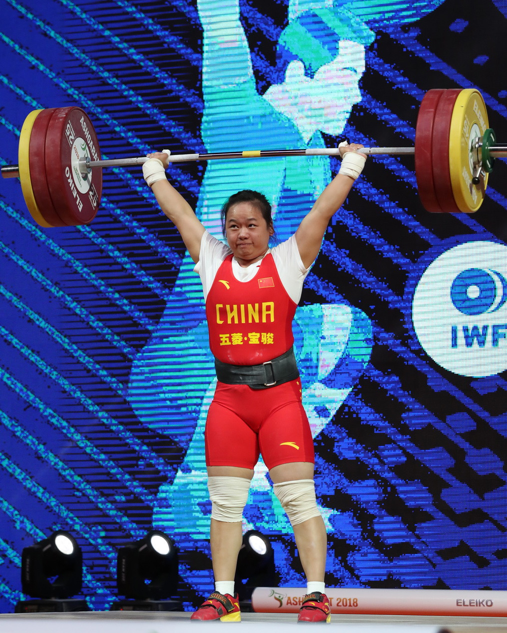 China's Zhang Wangli managed world standards in the clean and jerk and total on her way to securing all three gold medals in the women's 71kg event ©IWF