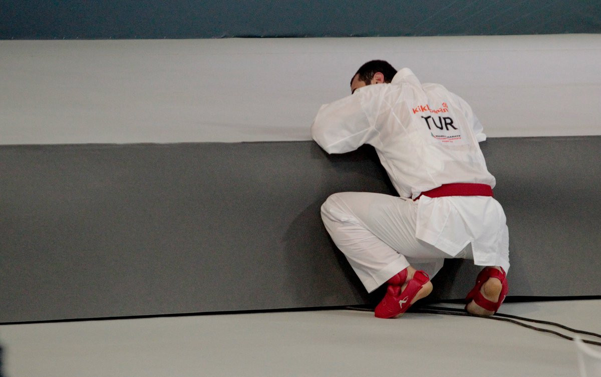 Turkey's Ugur Aktas reacts after losing his men's under-84kg semi-final ©Twitter