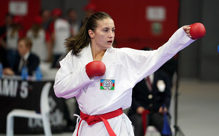 Irina Zaretska of Azerbaijan booked a place in a World Championships final for the first time in the women's under-68kg division ©WKF