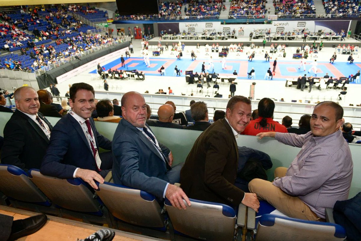 WKF President Antonio Espinos watches on from the stands on the first day of competition ©Twitter