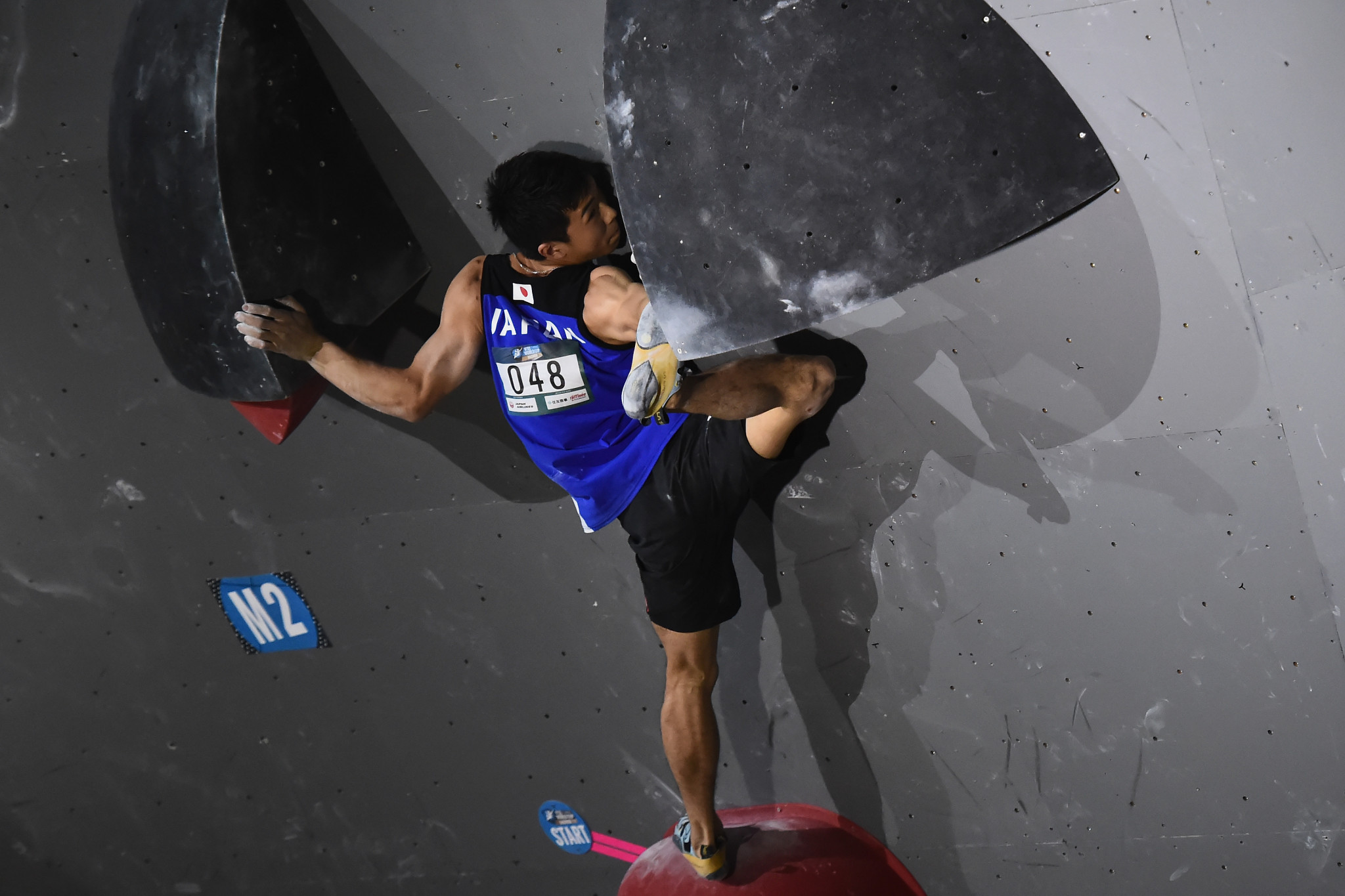 Japan's Rei Sugimoto came first in the men's bouldering semi-final at the IFSC Asian Championships in Kurayoshi ©Getty Images