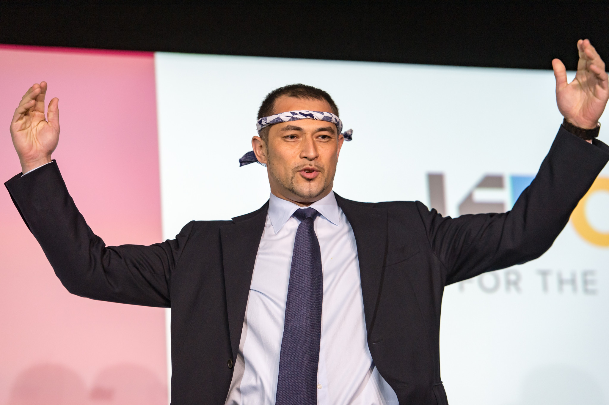 Tokyo 2020 sports director Koji Murofushi was in expansive form during his presentation on artificial intelligence and technology ©SportAccord