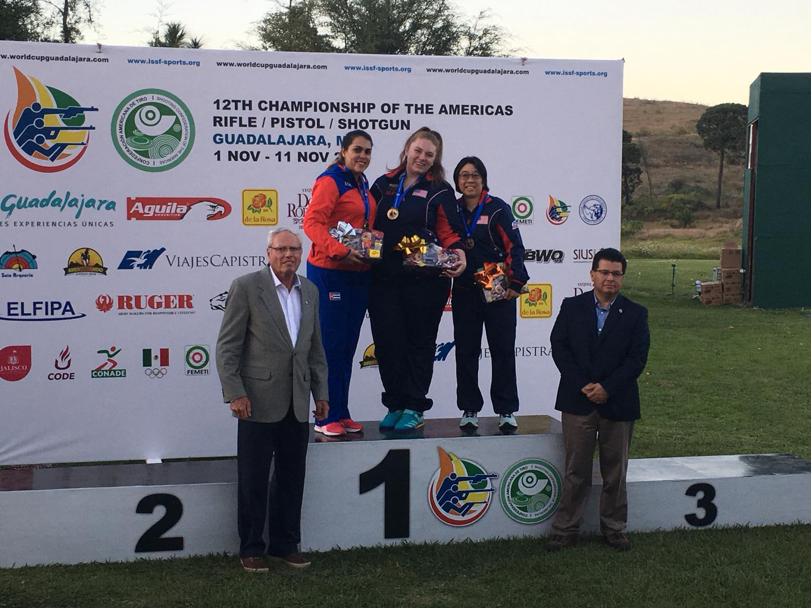 Alexis Lagan of the United States tops the podium in the women’s 25 metres sport pistol at the Championship of the Americas in Mexico ©USA Shooting