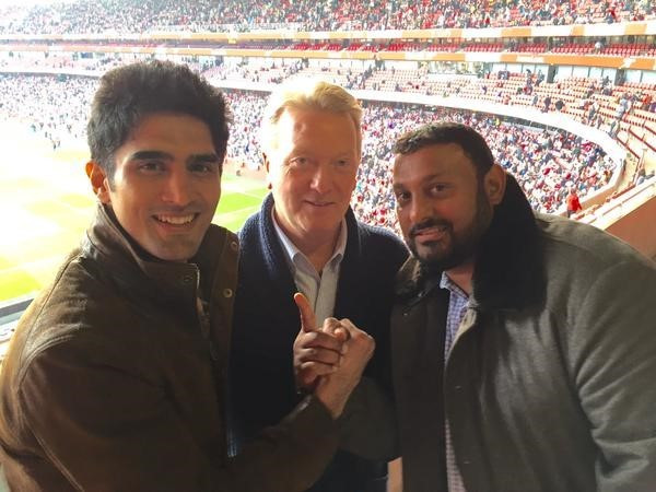 Singh, left, met his hero Naseem Hamed, right, with promoter Frank Warren at Arsenal FC on Sunday