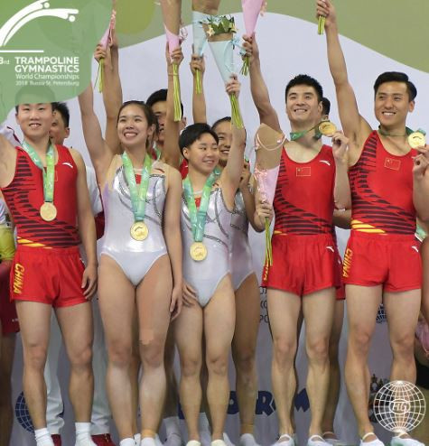 China have won the all-around final at the FIG Trampoline Gymnastics World Championships in Saint Petersburg ©FIG
