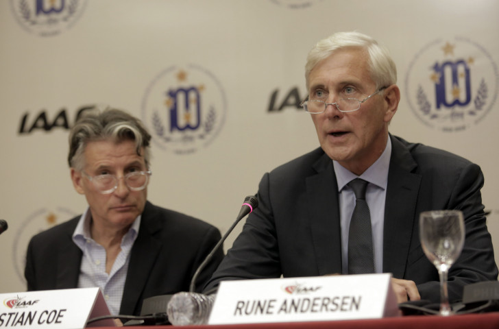 Rune Anderson, head of the IAAF Taskforce, pictured with IAAF President Sebastian Coe, has conducted further talks in Rome today with the Russian Athletics Federation ©Getty Images  