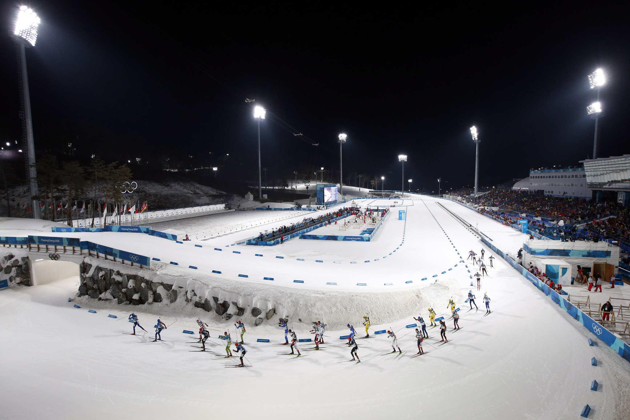 The floodlights add extra atmosphere to Winter Olympic sports such as biathlon ©Getty Images
