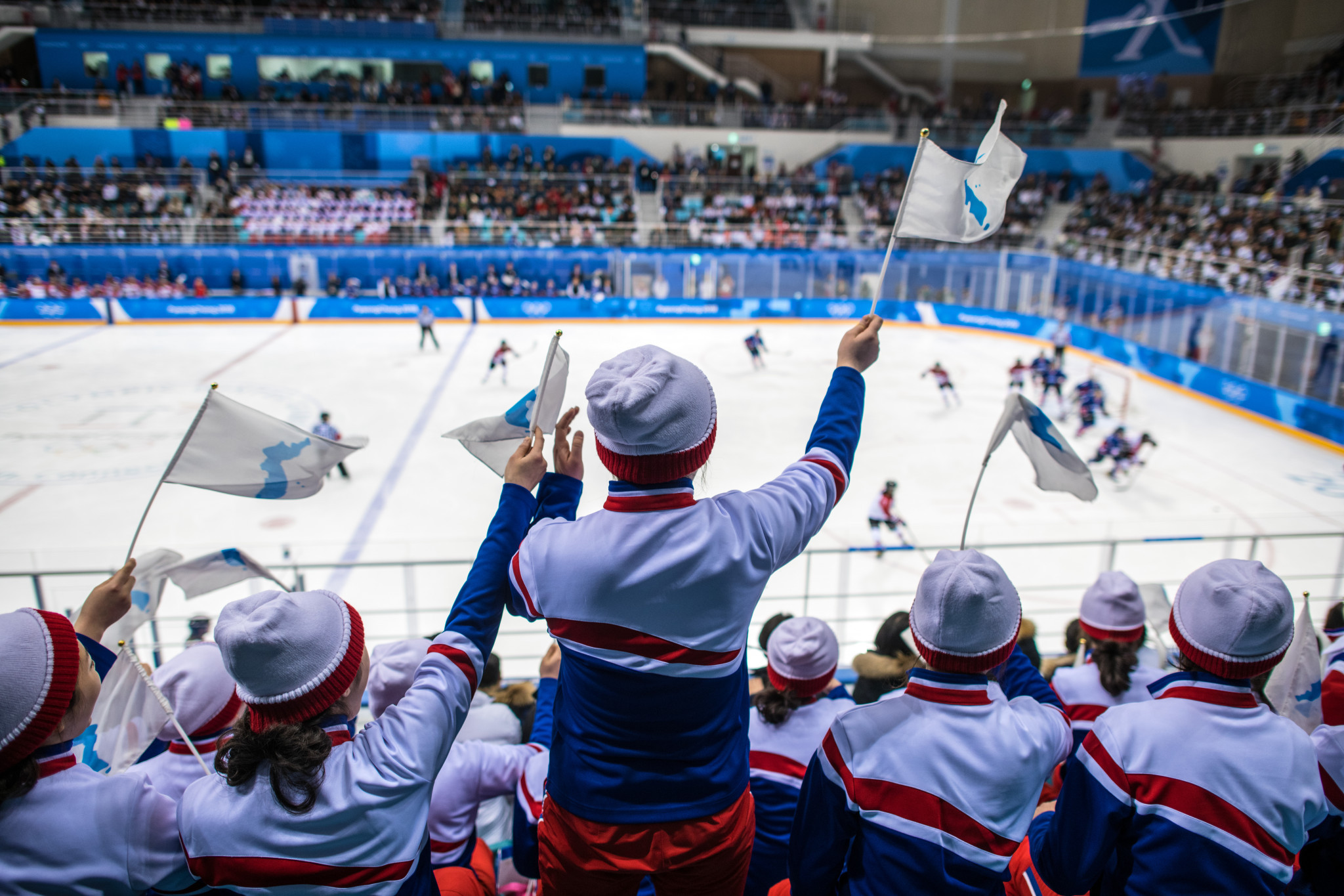 A joint Korea team competed in the women's ice hockey event at Pyeongchang 2018 and were supported by fans waving the unified flag ©Getty Images