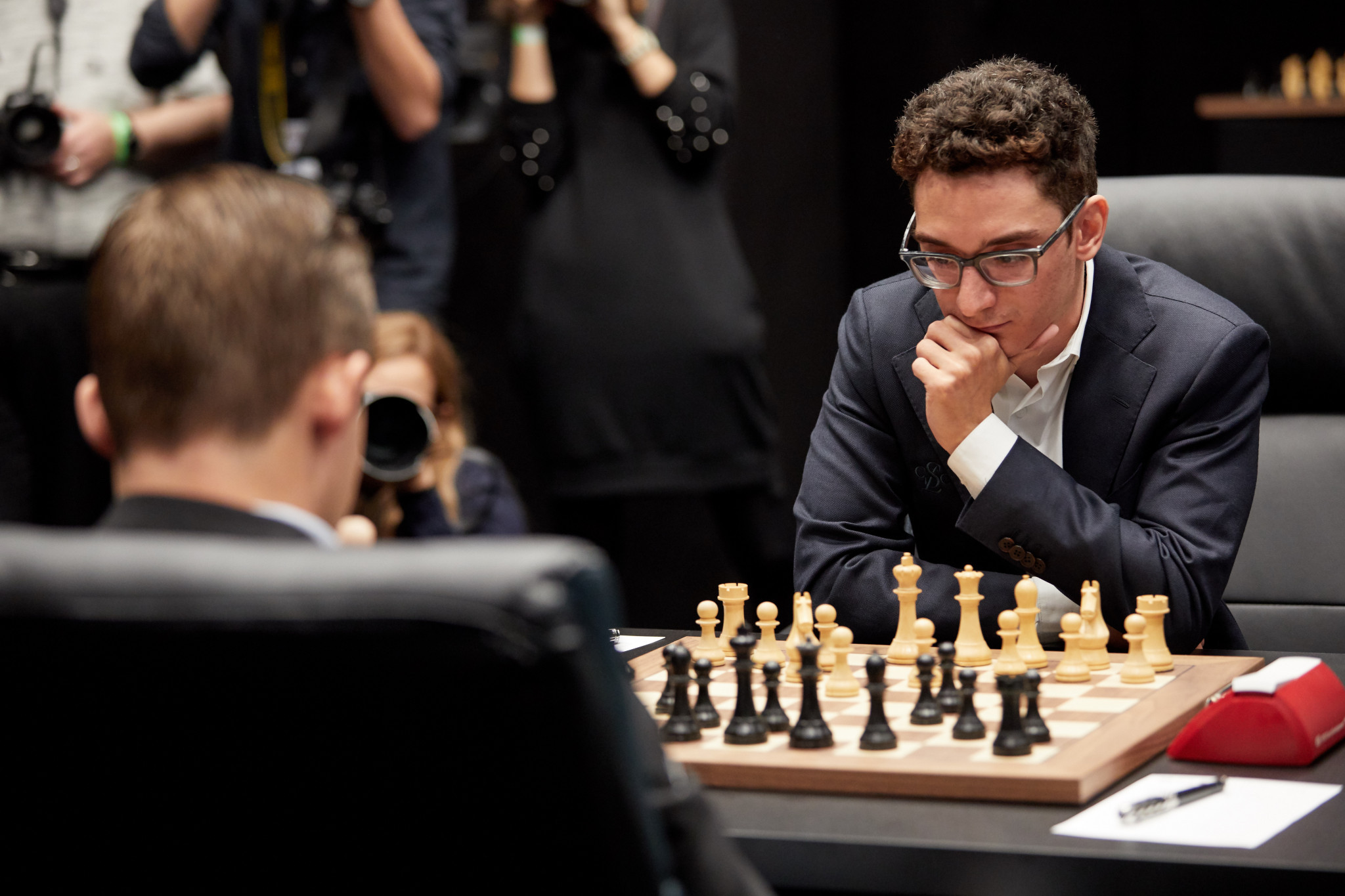 Magnus Carlsen and Fabiano Caruana drew their first match in the World Chess Championship ©Getty Images  