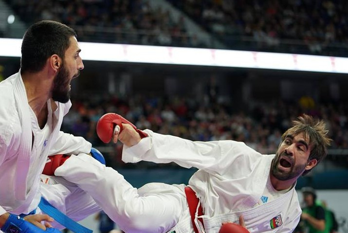 Azerbaijan's Rafael Aghayev, right, will not be leaving the Spanish capital with a gold medal ©WKF