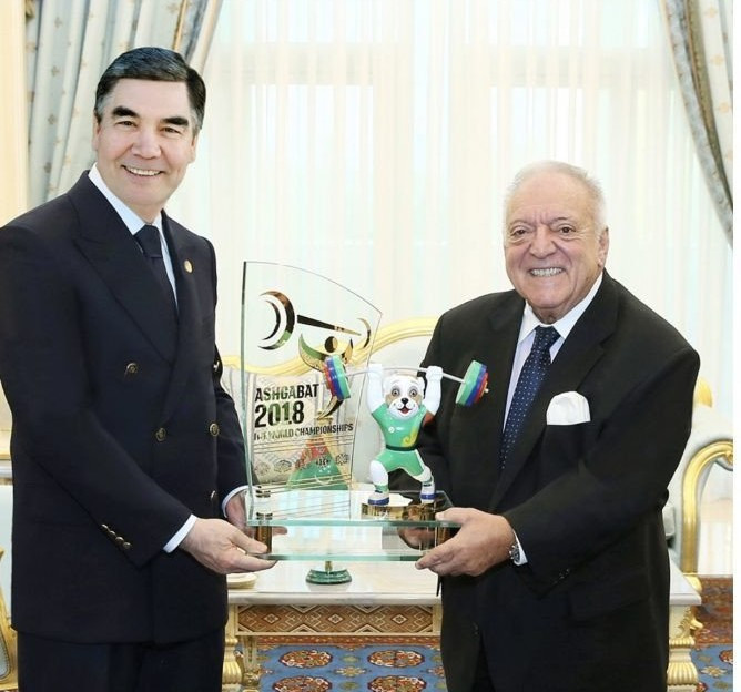 International Weightlifting Federation (IWF) head Tamás Aján, right, has met with Turkmenistan's President Gurbanguly Berdimuhamedow on the sidelines of the 2018 IWF World Championships in Ashgabat ©IWF