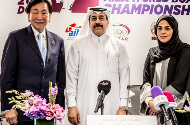 AIBA President C K Wu (left), pictured above with Qatar Boxing Federation counterpart Yousuf Ali Al Kazim (centre) and Asmaa Bint Thani al Thani (right), the Local Organising Committee's marketing department director, announced Pacquiao's visit at a press conference here yesterday