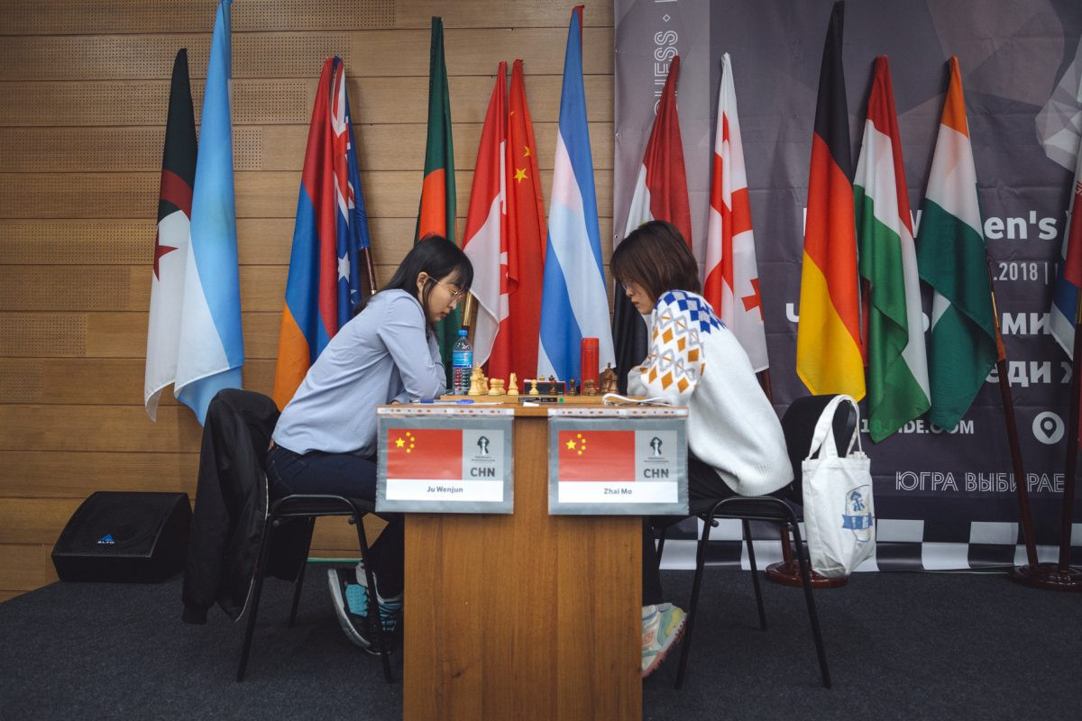 China's defending women's chess world champion Ju Wenjun, left, faces Uzbekistan's surprise package in the quarter-finals ©Getty Images  