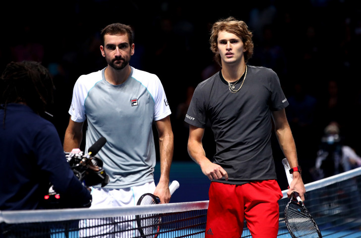 Germany's Alexander Zverev, right, won his opening group match at the ATP Finals in London's 02 Arena, beating Croatia's Marin Cilic ©Getty Images  