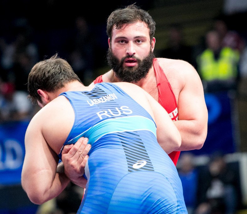 Zviadi Pataridze of Georgia, silver medallist in the Greco-Roman 130kg class last year, went one better in the UWW Under-23 World Championships in Bucharest tonight ©Getty Images 