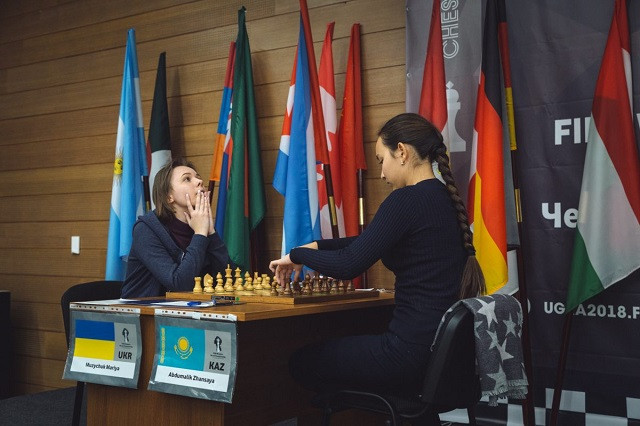 Former world chess champion Mariya Muzychuk, left, reached the semi-finals of this year's World Championship tournament in Russia ©FIDE