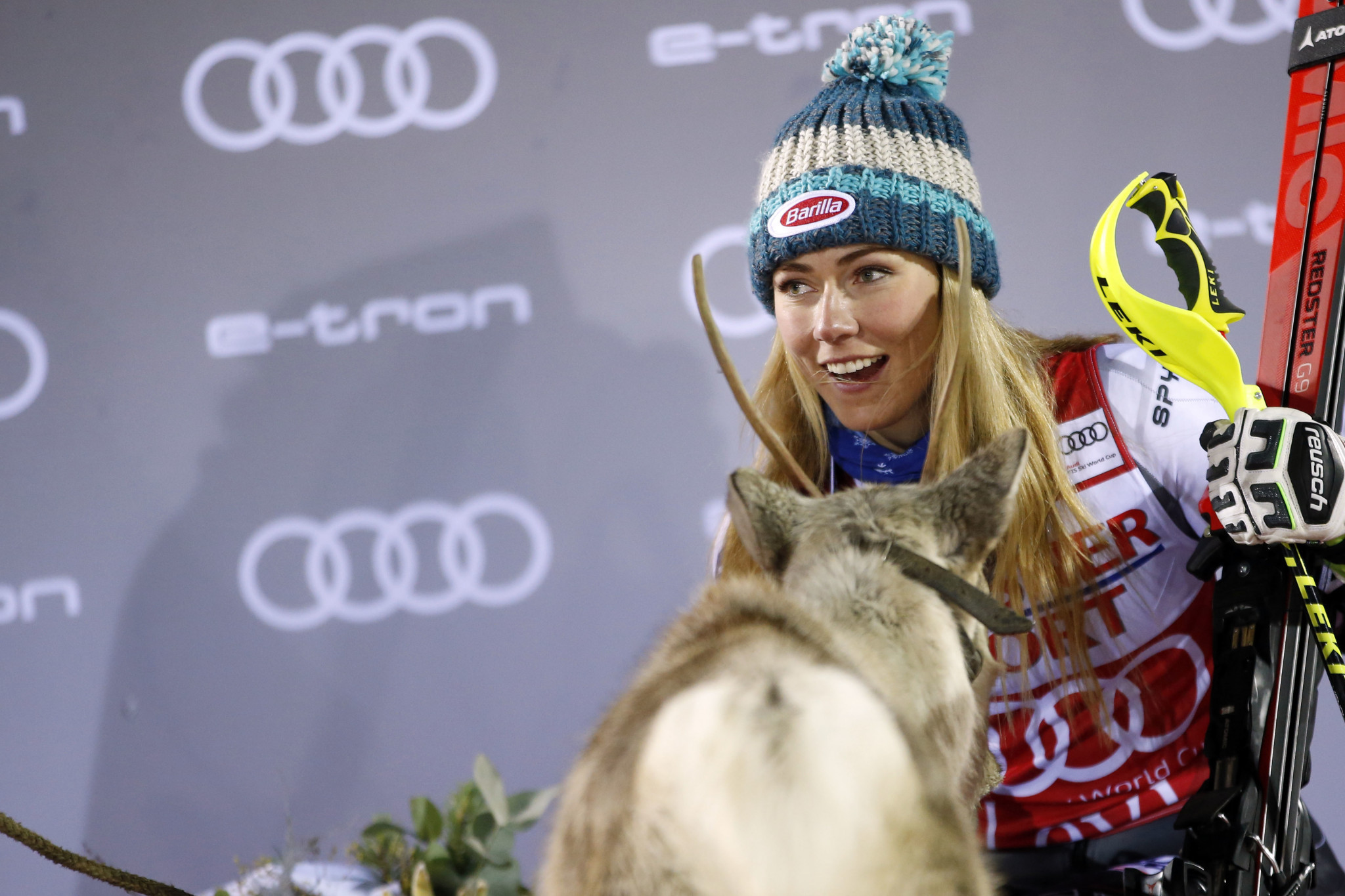 Shiffrin claims slalom World Cup win in Levi and rewarded with third reindeer