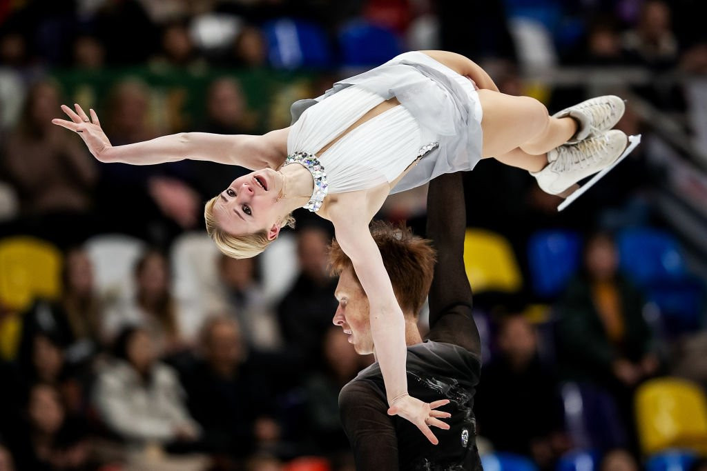 Evgenia Tarasova and Vladimir Morozov won gold in the pairs event at the ISU Grand Prix of Figure Skating despite Tarasova needing stiches earlier in the day for cutting her chin ©ISU