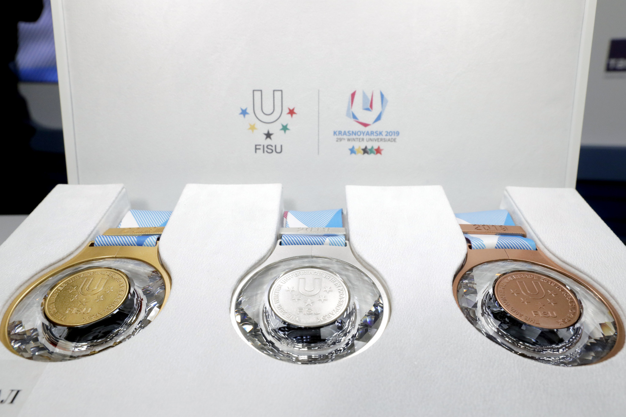 The crystal-filled medals for the Krasnoyarsk 2019 Winter Universiade have been unveiled ©Krasnoyarsk 2019