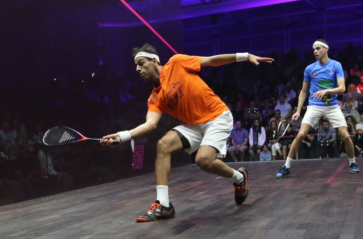 Egypt's world champion Mohamed Elshorbagy, pictured left with arch-rival and fellow countryman Ali Farag, is seeking a fourth PSA Hong Kong Open title from tomorrow ©PSA
