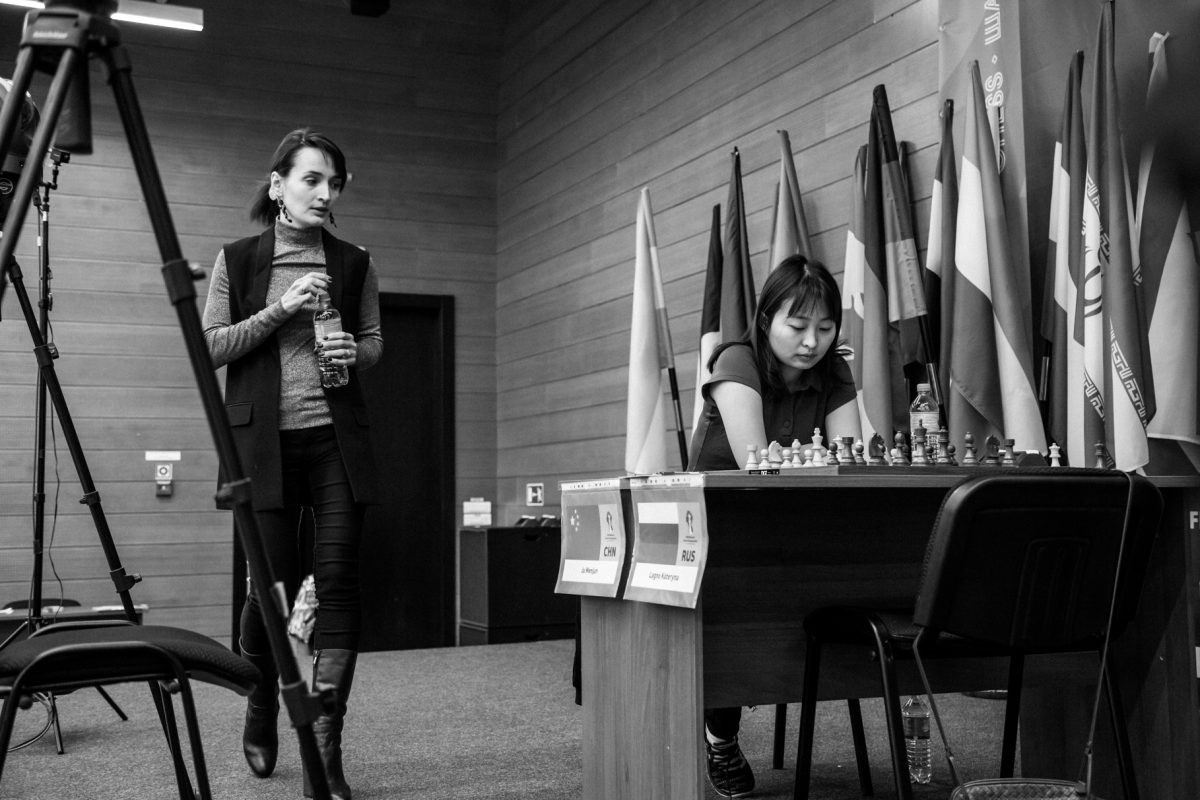 Kateryna Lagno, left, has qualified for the Women's Candidates Tournament next year ©Ugra 2018