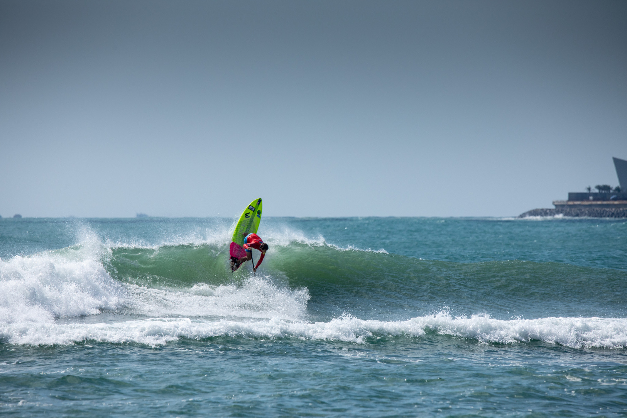 Australia's Harry Maskell set the highest wave score of the event so far today, at 9.5 out of 10, at the World SUP and Paddleboard Championship World SUP and Paddleboard Championship ©ISA