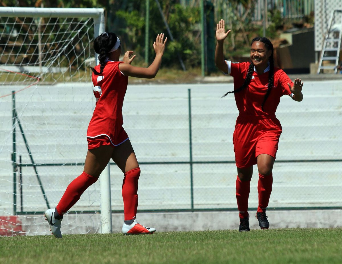 Tonga's Laveni Vaka celebrates scoring her goal against Cook Island in her team's 1-0 victory ©OFC